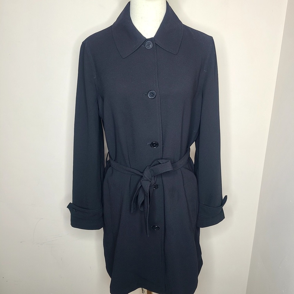 Lauren Ralph Lauren Drape‎ Lapel Crepe Belted Coat Black Women's Size 8